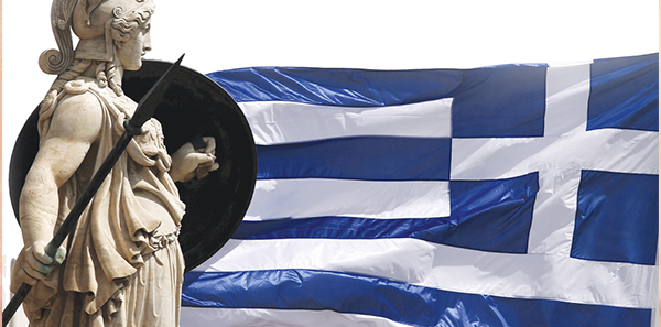 greece statue flag warrior