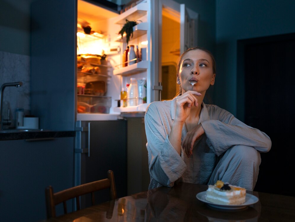 woman-having-snacks-night-front-view_23-2149857580