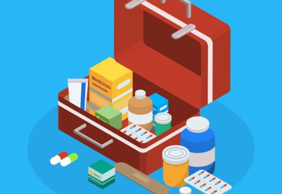 Pharmaceutical Production Suitcase Isometric Background